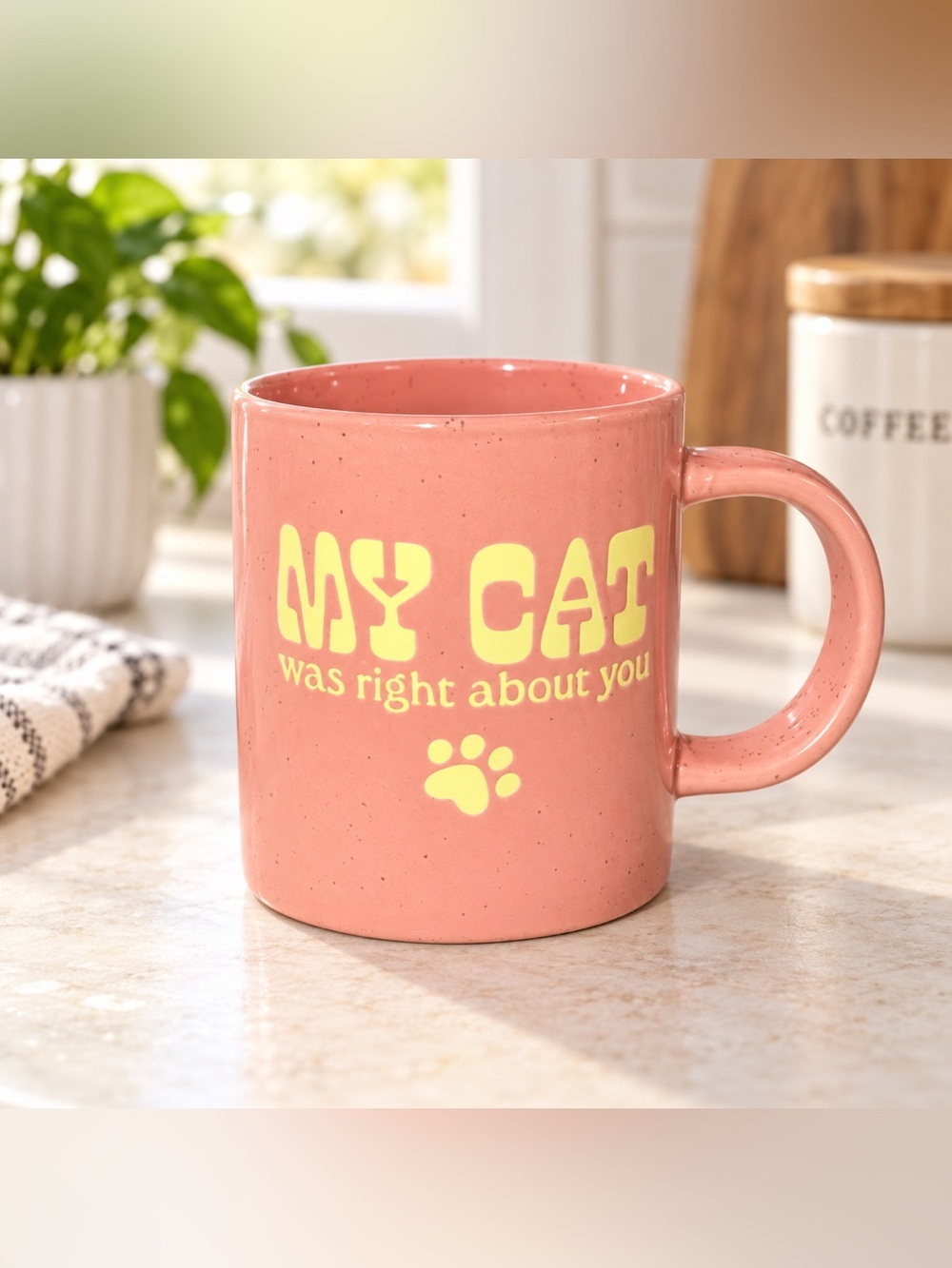 My Cat Was Right About You Pink Speckled Coffee Mug Funny Cat Lover Gift